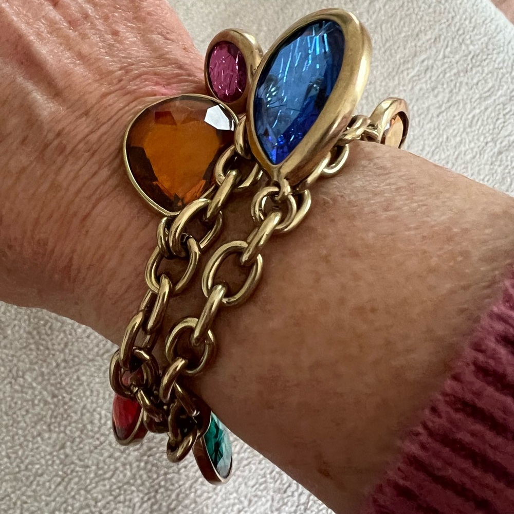 Vintage Multicolor Gemstone Charm Bracelet Del'Oro - Picture 5 of 10